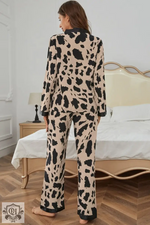 Cozy cow print pajama set perfect for relaxing in various Euro sizes