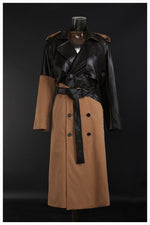 Khaki Lace-Up Leather Wind Coat - QH Clothing