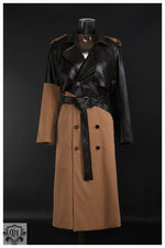 Khaki Lace-Up Leather Wind Coat - QH Clothing