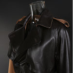 Khaki Lace-Up Leather Wind Coat - QH Clothing