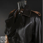 Khaki Lace-Up Leather Wind Coat - QH Clothing