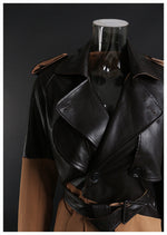 Khaki Lace-Up Leather Wind Coat - QH Clothing