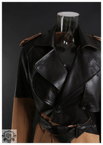 Khaki Lace-Up Leather Wind Coat - QH Clothing