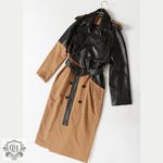 Khaki Lace-Up Leather Wind Coat - QH Clothing