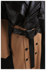 Khaki Lace-Up Leather Wind Coat - QH Clothing