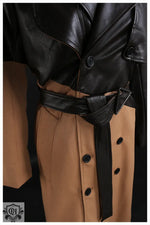 Khaki Lace-Up Leather Wind Coat - QH Clothing