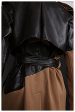 Khaki Lace-Up Leather Wind Coat - QH Clothing