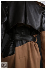 Khaki Lace-Up Leather Wind Coat - QH Clothing