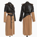 Khaki Lace-Up Leather Wind Coat - QH Clothing