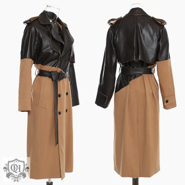 Khaki Lace-Up Leather Wind Coat - QH Clothing