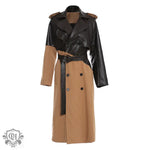 Khaki Lace-Up Leather Wind Coat - QH Clothing