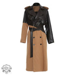 Khaki Lace-Up Leather Wind Coat - QH Clothing