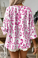 White and pink leopard print kimono-style top for relaxed fit in UK sizes