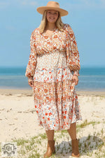 Khaki Plus Size Floral Tiered Ruffle Maxi Dress, ideal for relax relax occasions