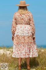 Khaki Plus Size Floral Tiered Ruffle Maxi Dress in relaxed fit, perfect for various sizes