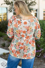 Khaki Plus Size Flower Print Square Neck Peplum Blouse - Plus Size/Plus Size Tops/Plus Size Blouses & Shirts