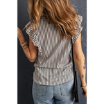 Khaki Striped Crew Neck Ruffled Tank Top - Tops/Tank Tops