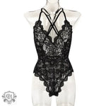 ​Lace Criss Cross Backless Bodysuit -  QH Clothing