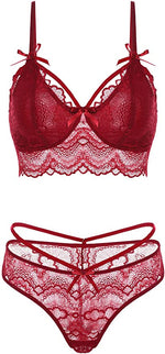 Lace Edge Plunge Push-Up Lingerie Set - Clothing