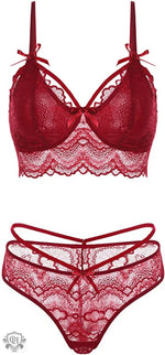 Lace Edge Plunge Push-Up Lingerie Set - Clothing