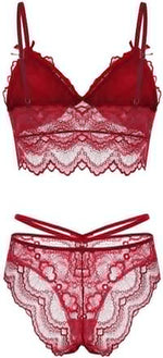 Lace Edge Plunge Push-Up Lingerie Set - Clothing