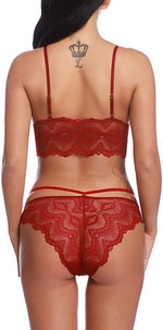 Lace Edge Plunge Push-Up Lingerie Set - Clothing