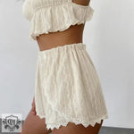 Lace Hem Spaghetti-Strap Pajama Set featuring a stylish crocheted two-piece design