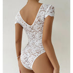 Summer Solid Color Lace See through Deep V Plunge neck Backless Niche Design Jumpsuit - Quality Home Clothing| Beauty