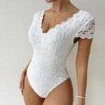 Summer Solid Color Lace See through Deep V Plunge neck Backless Niche Design Jumpsuit - Quality Home Clothing| Beauty