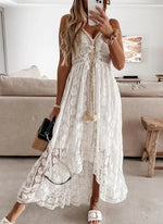 Summer Lace Sling Large Swing Solid Color Long Maxi Dress - Quality Home Clothing| Beauty