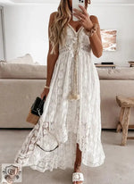 Summer Lace Sling Large Swing Solid Color Long Maxi Dress - Quality Home Clothing| Beauty