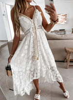 Summer Lace Sling Large Swing Solid Color Long Maxi Dress - Quality Home Clothing| Beauty