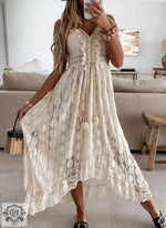 Summer Lace Sling Large Swing Solid Color Long Maxi Dress - Quality Home Clothing| Beauty