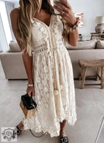 Summer Lace Sling Large Swing Solid Color Long Maxi Dress - Quality Home Clothing| Beauty