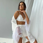 Autumn Winter Sexy Suspender Underwear Lace Stitching Nightgown Silk-like Satin Three Piece Set Ladie  Homewear Sleep - Quality Home Clothing| Beauty