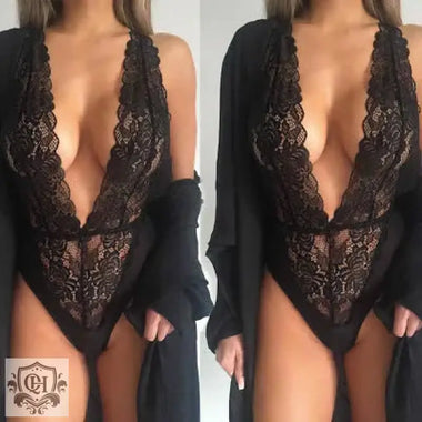 ​Lace Temptation Deep Plunge Bodysuit -  QH Clothing