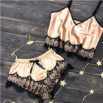 ​Silk Lace Trim Pajama Set -  QH Clothing