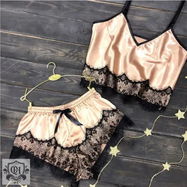 ​Silk Lace Trim Pajama Set -  QH Clothing