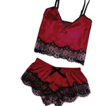 ​Silk Lace Trim Pajama Set -  QH Clothing