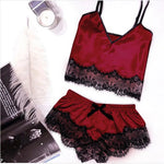 ​Silk Lace Trim Pajama Set -  QH Clothing