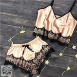 ​Silk Lace Trim Pajama Set -  QH Clothing