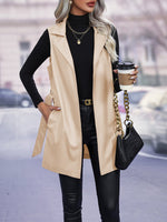 Lace-Up Faux Leather Vest Coat - Clothing