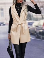 Lace-Up Faux Leather Vest Coat - Clothing