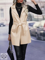 Lace-Up Faux Leather Vest Coat - Clothing