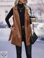 Lace-Up Faux Leather Vest Coat - Clothing