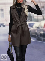 Lace-Up Faux Leather Vest Coat - Clothing