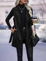 Lace-Up Faux Leather Vest Coat - S / Black - Clothing