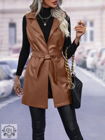 Lace-Up Faux Leather Vest Coat - S / Brown - Clothing