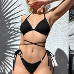 Snake Cloth Lace Up Halter Bikini - QH Clothing