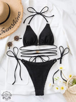 Snake Cloth Lace Up Halter Bikini - QH Clothing